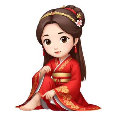 Beautiful girl wearing red Hanfu wedding dress sitting sticker