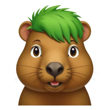 Capybara with green head hair, half body sticker