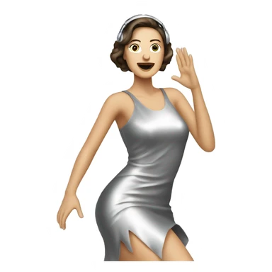 White brunette woman in a silver metallic dress dancing electronic music sticker