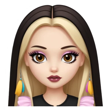 pale skin, girly bratz baddie, beautiful dark brown eyes, pretty black makeup, long dark blonde straight hair sticker