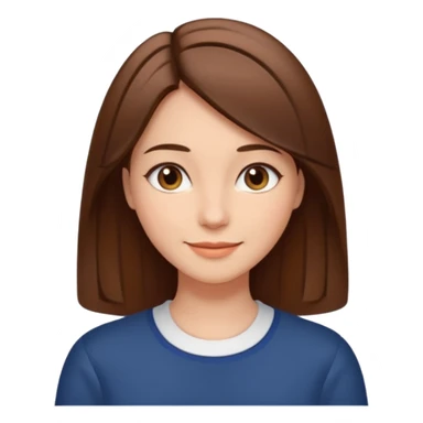 woman with straight brown hair parted down the middle with a smile sticker