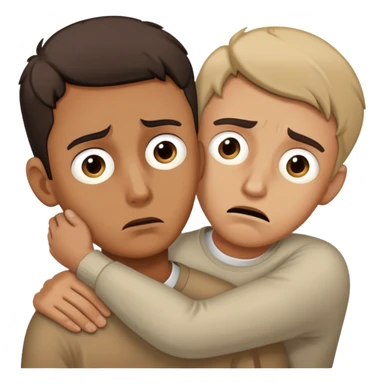 man with anxious worried expression desperately clinging and holding onto someone with fearful abandoned look in his eyes sticker