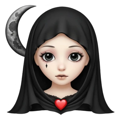 emo heart with crescent moon and black veil sticker