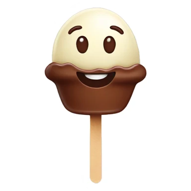 ice cream on a stick with chocolate, flat shape, with a smile  sticker