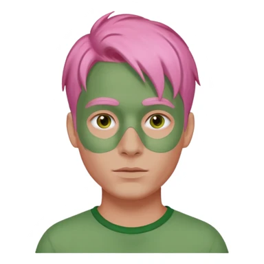 pink haired man with full full face green clay mask sticker