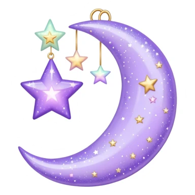 Beautiful sparkly glittery shiny pretty hanging pastel lilac lavender Violet crescent and stars aesthetic deco sticker