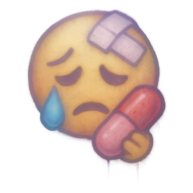 graffiti emoji, medicine theme, humid and foggy atmosphere, pastel colors, soft and subtle spray paint effects, dreamy style sticker