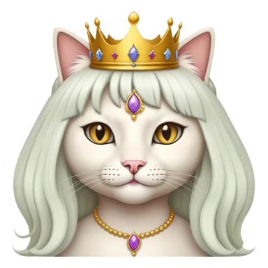 cat dressed like a beautiful queen with a long pretty black wig sticker