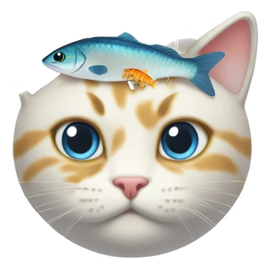 Cat with a big halo made of water and filled with fish on his head. sticker