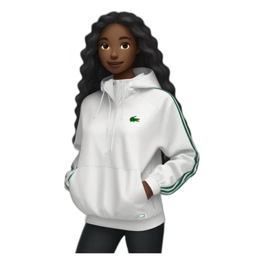 Lacoste bag black girl with long hair with black lacoste windbreaker sticker