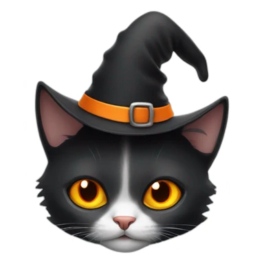 Black-white cat with orange eyes in Halloween hat sticker