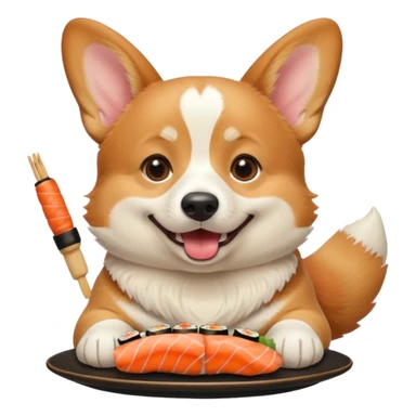 happy corgi eating sushi sticker