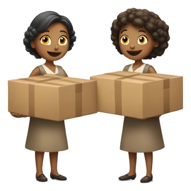 two women holding two boxes of boxes facing each other sticker
