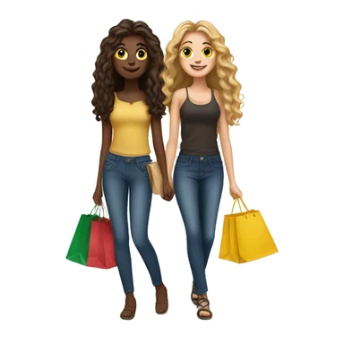 Two Italian best friends with long hair shopping together with bags   sticker
