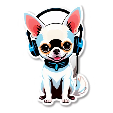 white chihuahua with headphone  sticker
