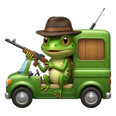 Frog with gun in back seat of moving van sticker