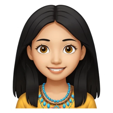 20 yr old asian woman hair  center part big eyes big smile tanned skin straight black hair hippie part hair  sticker