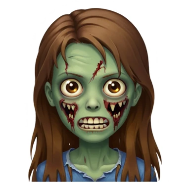 Girl zombie with brown long hair with teeth and serious face IOS style sticker