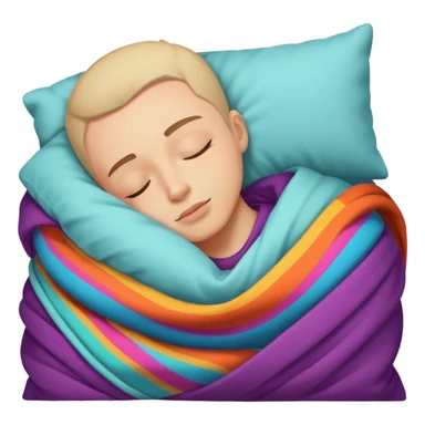 A sleeping person with a colorful pillow and cozy blanket sticker