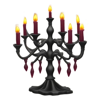 black seven-branched candelabrum with burgundy flames sticker