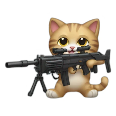 Cat firing a machine gun sticker