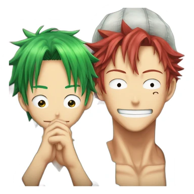 Shanks (red haired guy from One Piece) and Zoro (Green Haired guy from One Piece), touching their lips sticker