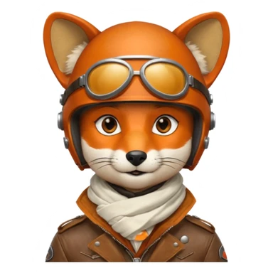 renard aviateur, casque en cuir vintage, écharpe blanche, blouson aviateur sticker