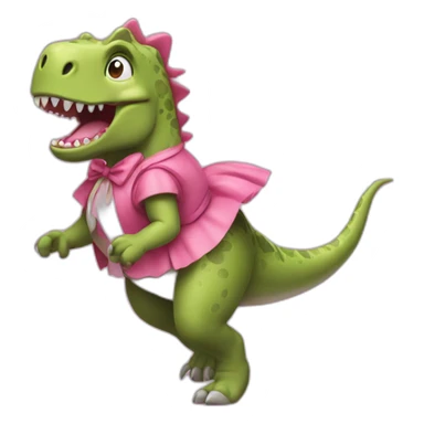 Dinosaur afraid running crying with pink skirt sticker