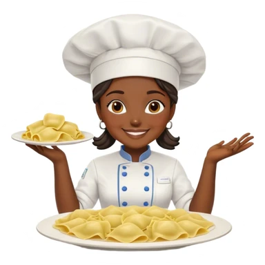 dark skin female chef surrounded by ravioli sticker
