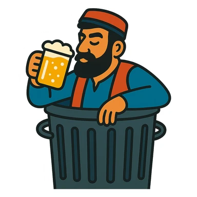 Armenian man drinking beer in a trash can sticker