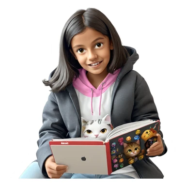 smiling girl with cat hoodie sticker