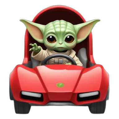 baby yoda driving a red ferrary in an astronaut suit in jurasic park sticker