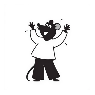 Hand-drawn rat doing an enthusiastic dance move with arms raised sticker