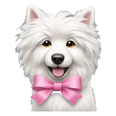 White fluffy dog with a pink bow sticker