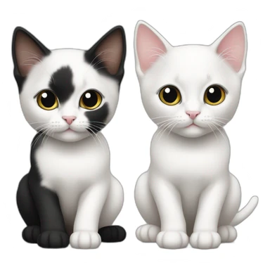 two kittens, one white, white, black one black, black, white sticker