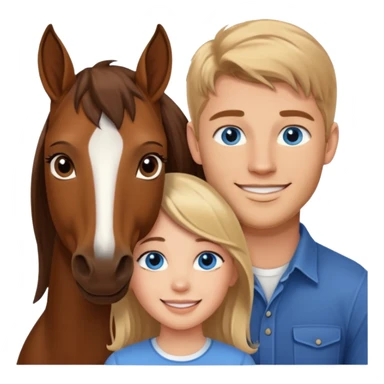Smiling blue eyed trevor donovan with smiling brown eyed girl and one brown horse sticker