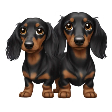 Two long hair black spotted dachshunds together  sticker