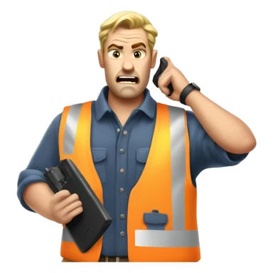 Guy ANGRY on walkie talkie in work vest sticker