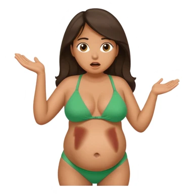 Latina girl, tan skin, pregnant, green bikini, shocked face, huge belly sticker