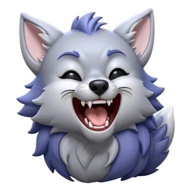 Cinematic Cute Yawning Werewolf Portrait Emoji, with a cuddly, miniature lupine form in soft moonlit grays and silvers, head leaning back in a big, adorable yawn that reveals a few fuzzy teeth, simplified yet irresistibly charming, highly detailed with a soft glowing outline that captures the drowsy, playful essence of a werewolf mid-nap! sticker