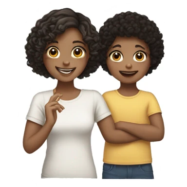 smiling fair skinned girl with medium straight brown hair holding a fair skinned toddler with curly black hair sticker