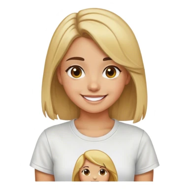 an while girl with blond and brown hair smiling , tshirt sticker