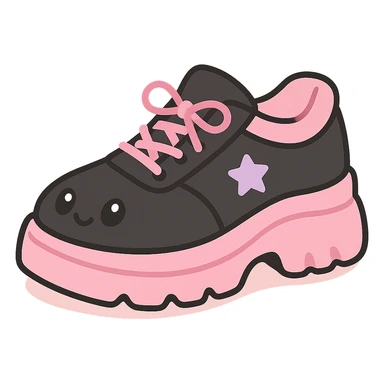 BLACKPINK-inspired gothic shoes, no hearts, black and pink, cute and stylish, kawaii style, pastel lavender accents, chunky sneakers with star accents sticker