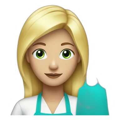 blonde woman with a cyan apron sticker