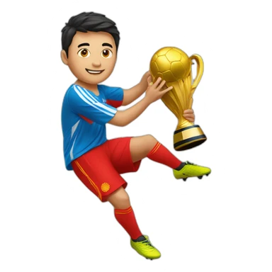 Soccer's player from kyrgyzstan holds the world championship cup sticker