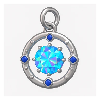 convert to a Y2K style charm: add a silver jump ring to the top for attaching to a bracelet or necklace, keep the holographic diamond, blue sapphire accent, and playful Y2K details, 3D emoji style sticker