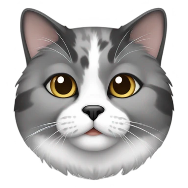 senior fat diluted calico cat, white chin, black nose, grey ears, grey and white sticker