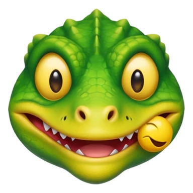 a sad lizard removing a smiling yellow emoji mask sticker
