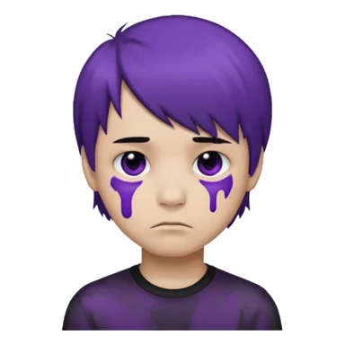 Normal emoji head, but with emo hair and black and purple paint around the eyes like an emo. And it’s looking sad. A boy  sticker