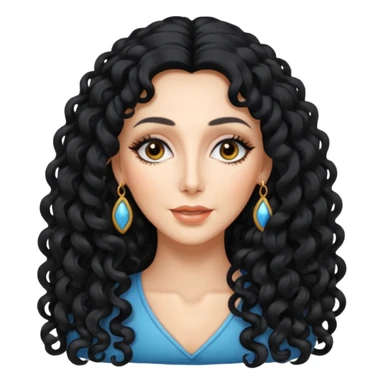 Cher with long black curly hair sticker